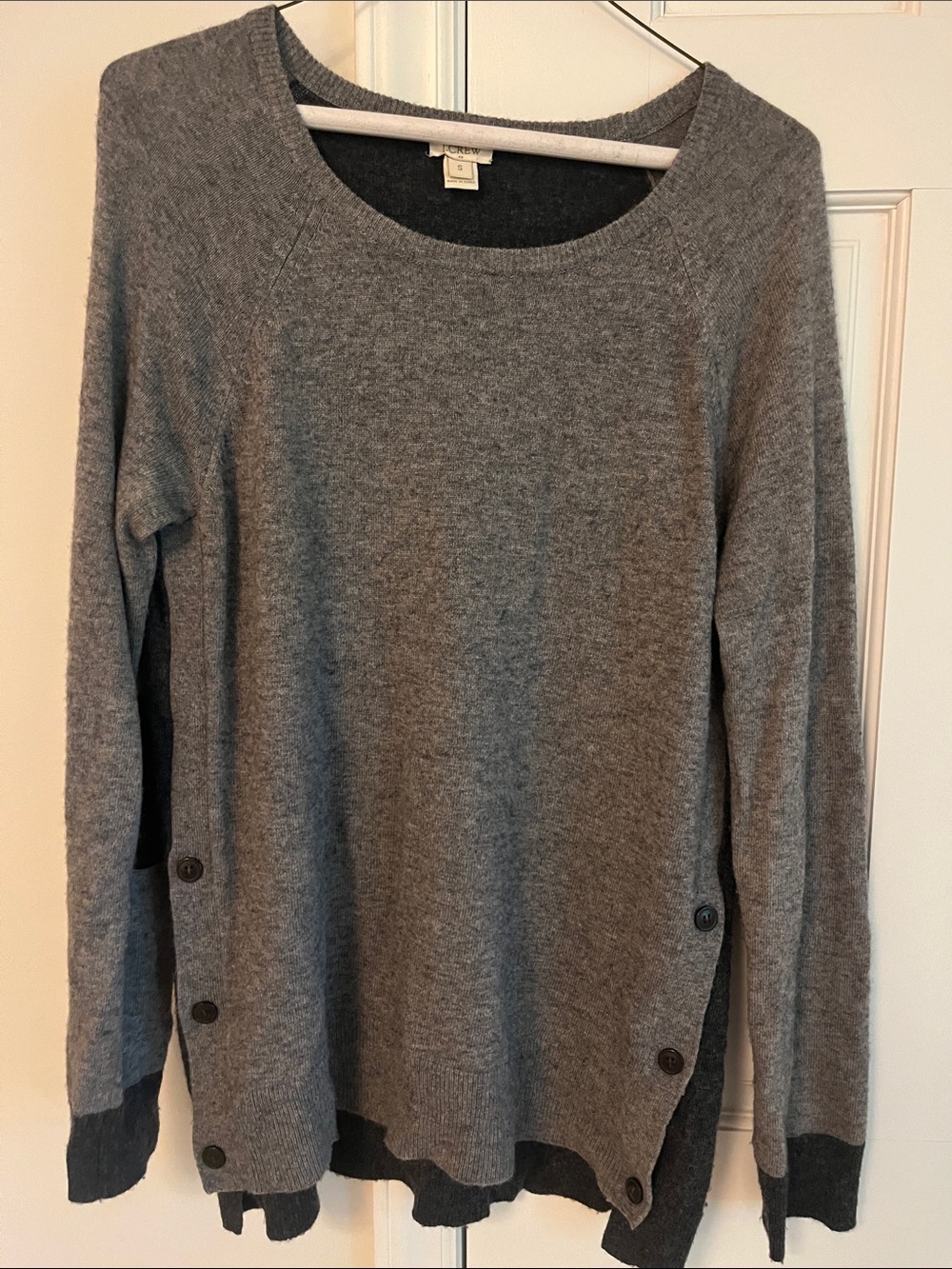 J. Crew Gray Scoop-Neck Button-Trim Pullover